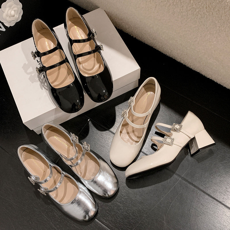 Weiwei Girl 173-1 French Mary Jane for Women One-Strap Chunky Heel Single Shoes Fairy Style Silver High Heels