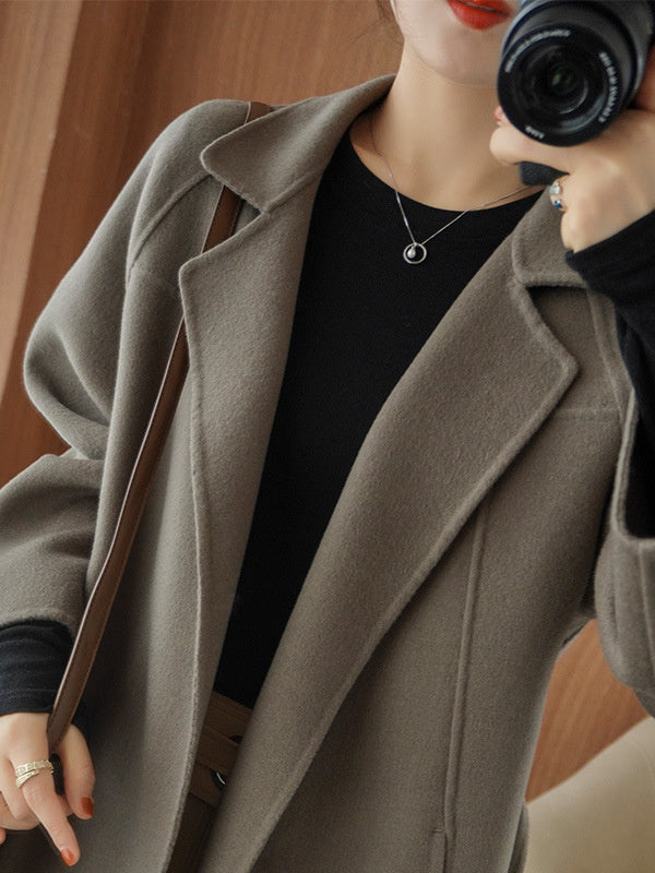 Women's double-faced wool coat, long, knee-length, loose fit, plus size, autumn winter, elegant, casual, and high-end