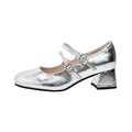 Weiwei Girl 173-1 French Mary Jane for Women One-Strap Chunky Heel Single Shoes Fairy Style Silver High Heels