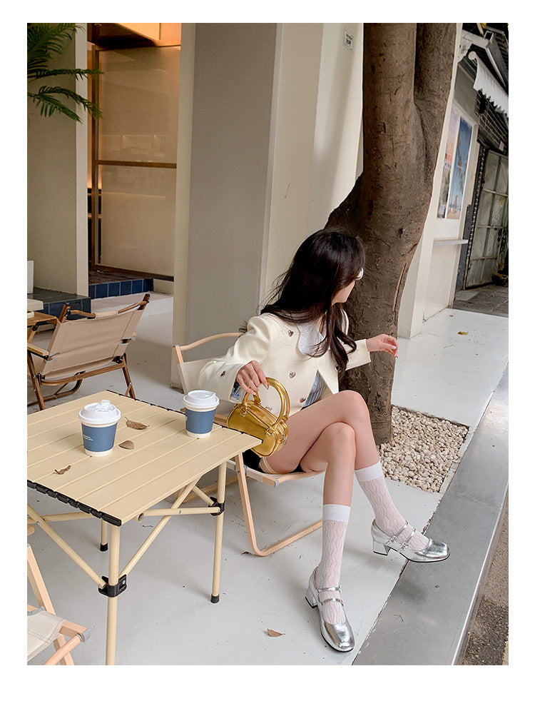 Weiwei Girl 173-1 French Mary Jane for Women One-Strap Chunky Heel Single Shoes Fairy Style Silver High Heels