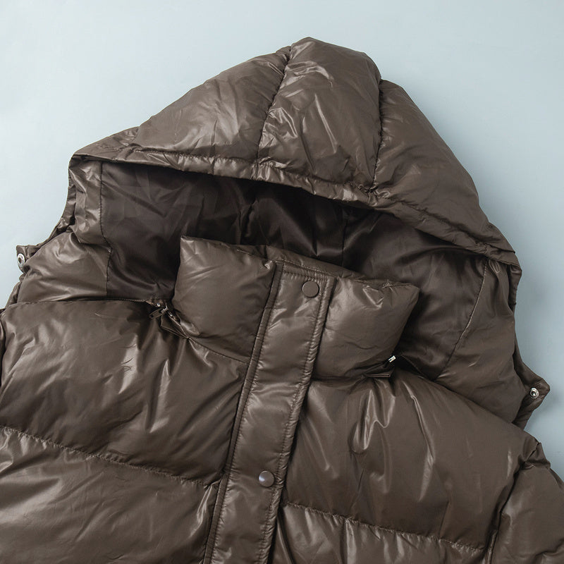 Cross-Border Drawstring Slim European and American 2025 Winter New Hooded Zipper Comfortable Warm Cotton Jacket Coat