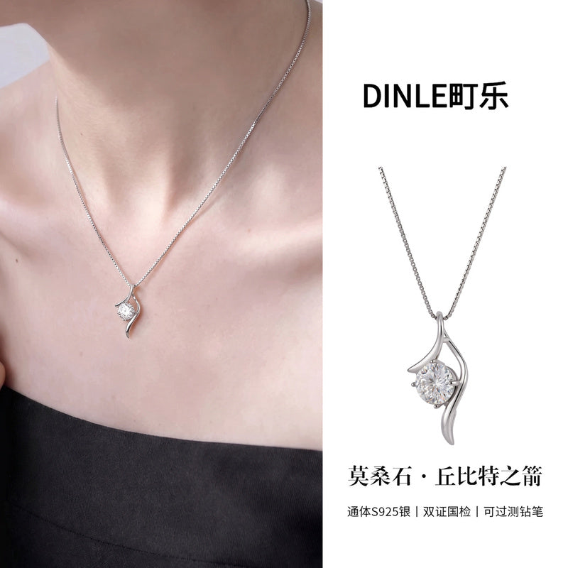 S925 sterling silver, moissanite, Cupid's Arrow necklace, niche design, clavicle chain, high-end, lightweight luxury jewelry for women