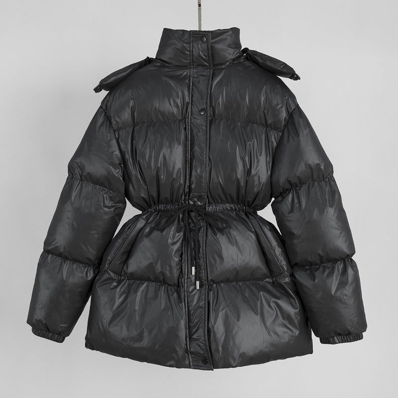 Cross-Border Drawstring Slim European and American 2025 Winter New Hooded Zipper Comfortable Warm Cotton Jacket Coat