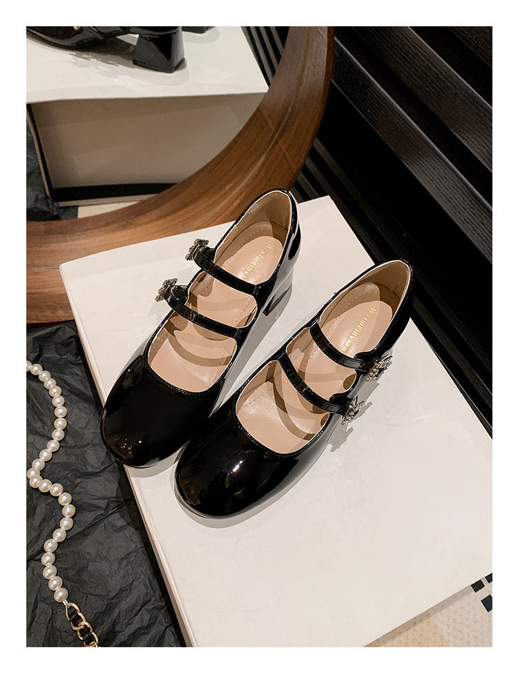 Weiwei Girl 173-1 French Mary Jane for Women One-Strap Chunky Heel Single Shoes Fairy Style Silver High Heels