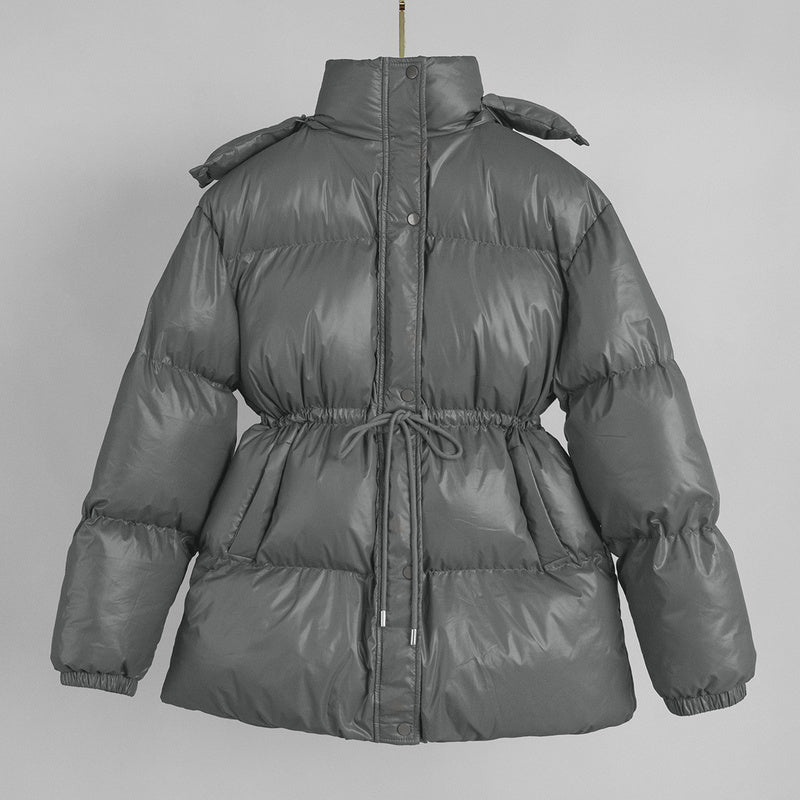 Cross-Border Drawstring Slim European and American 2025 Winter New Hooded Zipper Comfortable Warm Cotton Jacket Coat