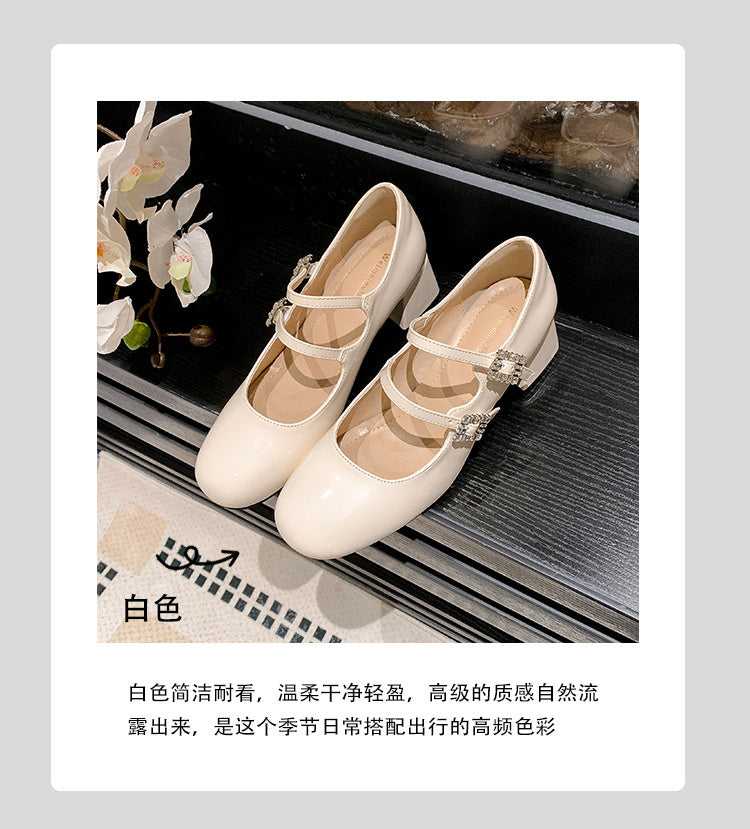 Weiwei Girl 173-1 French Mary Jane for Women One-Strap Chunky Heel Single Shoes Fairy Style Silver High Heels