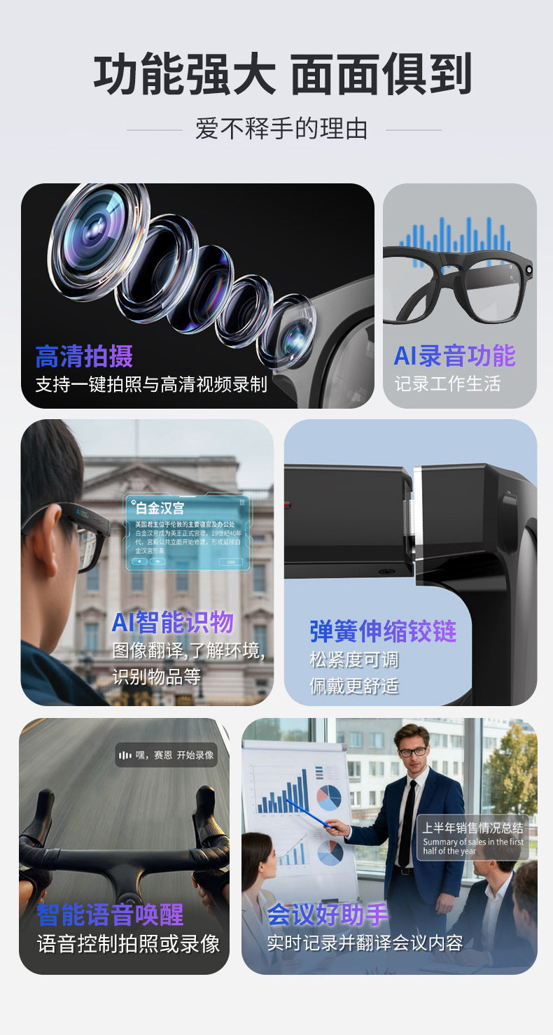 GV3 Black Technology 800w HD Camera, Image Recognition, AI Translation, Bluetooth Audio, Smart Shooting Glasses