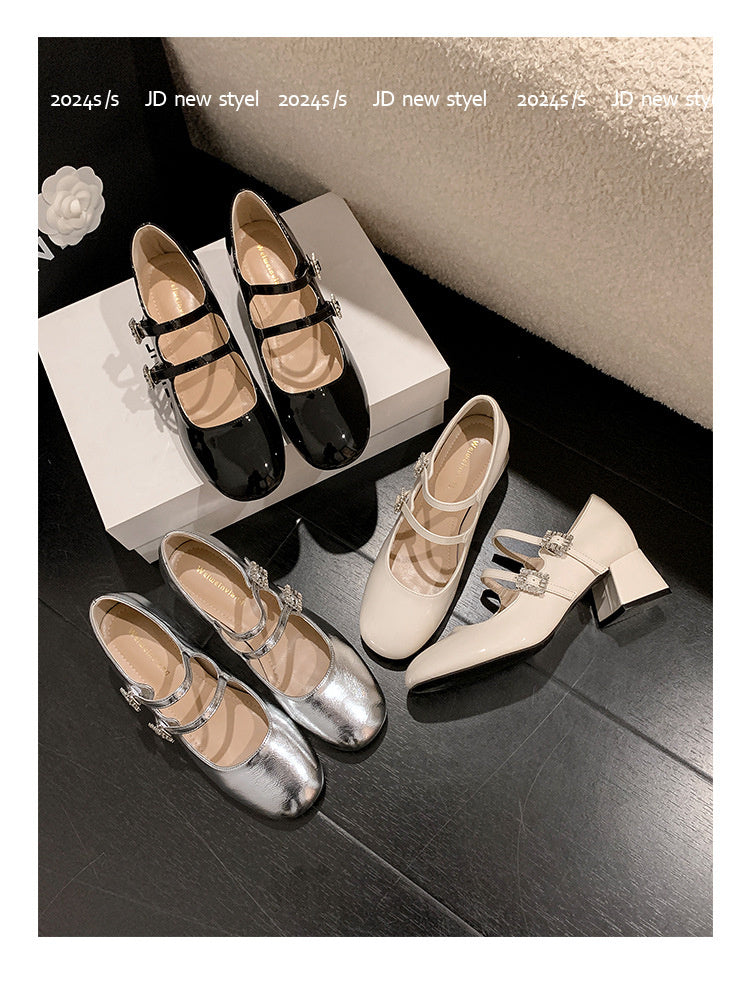 Weiwei Girl 173-1 French Mary Jane for Women One-Strap Chunky Heel Single Shoes Fairy Style Silver High Heels