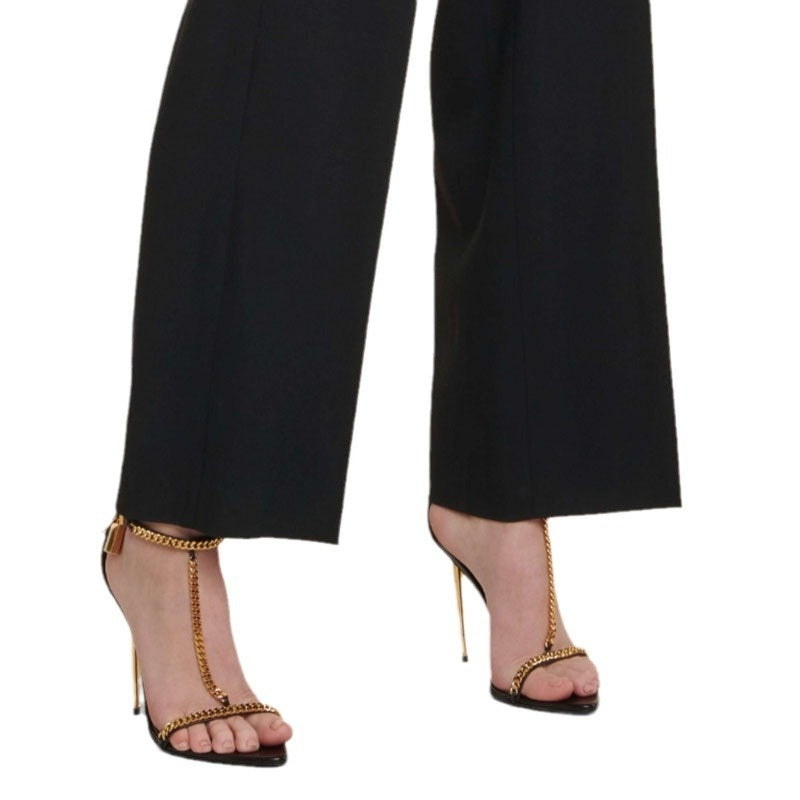 2026 New Foreign Trade Model European American Style gold Women's One-Strap High Heel Sandals with Thin Heel, Open Toe, Metal Chain, and Pointed Toe