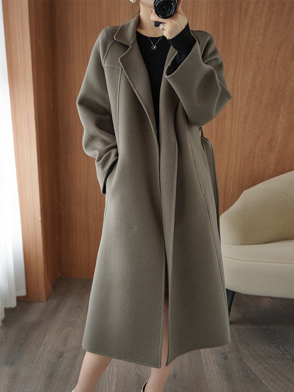 Women's double-faced wool coat, long, knee-length, loose fit, plus size, autumn winter, elegant, casual, and high-end