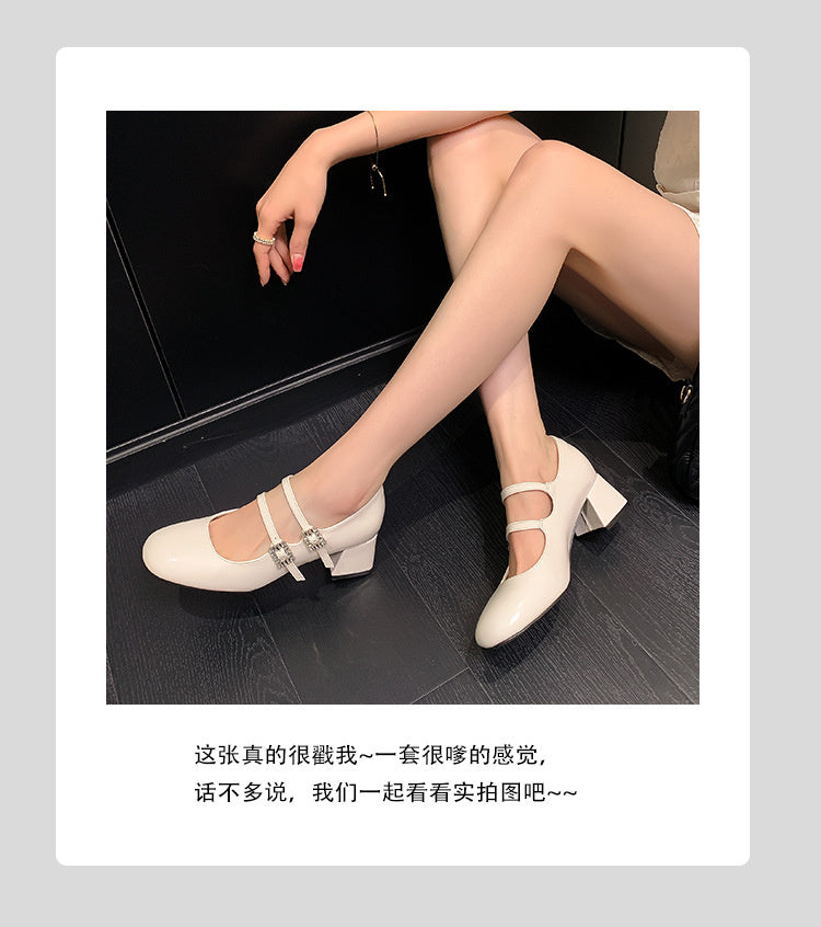 Weiwei Girl 173-1 French Mary Jane for Women One-Strap Chunky Heel Single Shoes Fairy Style Silver High Heels