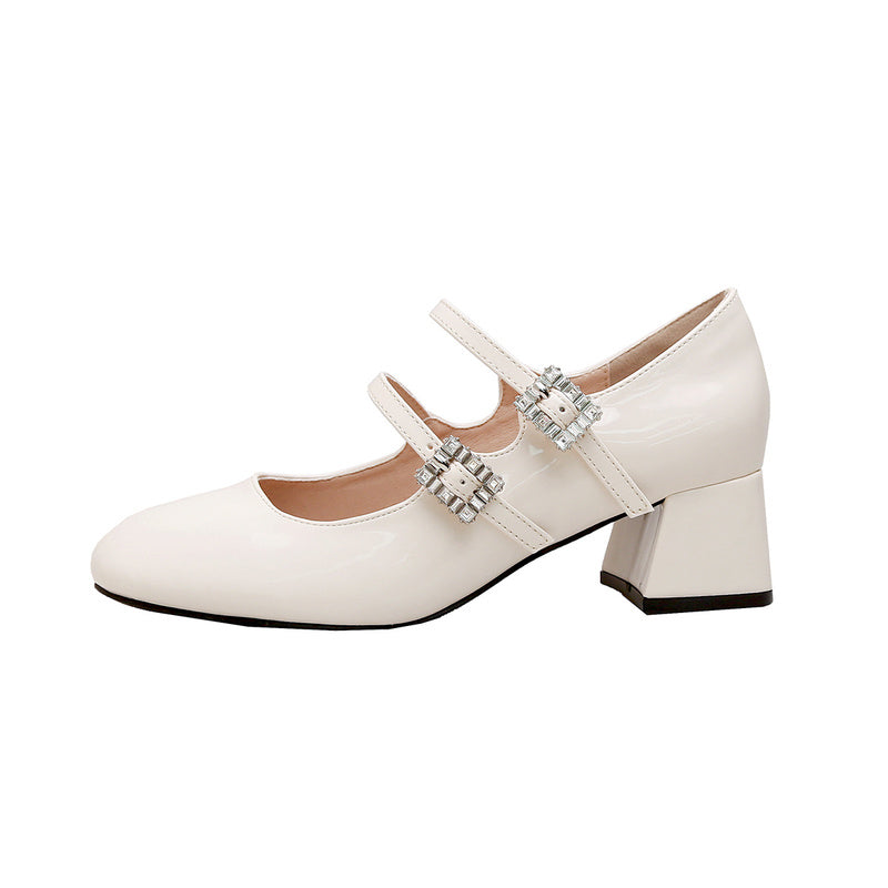 Weiwei Girl 173-1 French Mary Jane for Women One-Strap Chunky Heel Single Shoes Fairy Style Silver High Heels