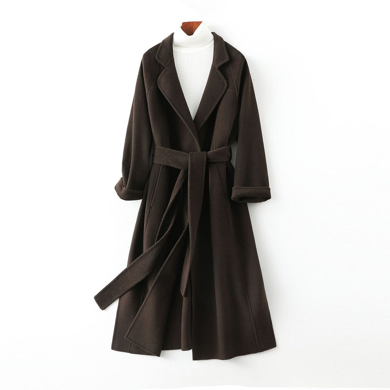 Women's double-faced wool coat, long, knee-length, loose fit, plus size, autumn winter, elegant, casual, and high-end