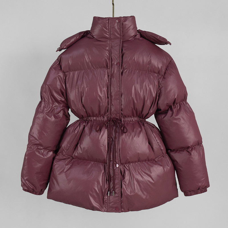 Cross-Border Drawstring Slim European and American 2025 Winter New Hooded Zipper Comfortable Warm Cotton Jacket Coat