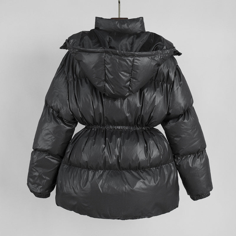 Cross-Border Drawstring Slim European and American 2025 Winter New Hooded Zipper Comfortable Warm Cotton Jacket Coat