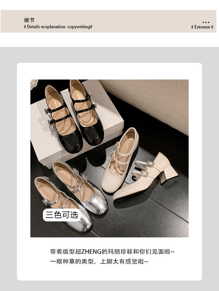 Weiwei Girl 173-1 French Mary Jane for Women One-Strap Chunky Heel Single Shoes Fairy Style Silver High Heels