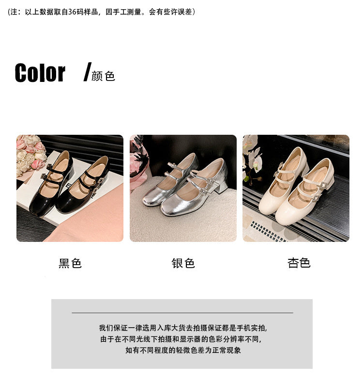 Weiwei Girl 173-1 French Mary Jane for Women One-Strap Chunky Heel Single Shoes Fairy Style Silver High Heels
