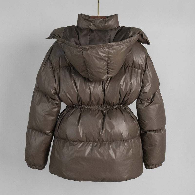 Cross-Border Drawstring Slim European and American 2025 Winter New Hooded Zipper Comfortable Warm Cotton Jacket Coat