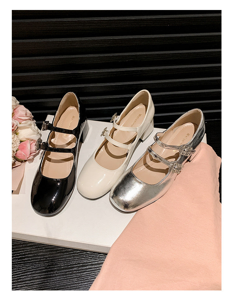 Weiwei Girl 173-1 French Mary Jane for Women One-Strap Chunky Heel Single Shoes Fairy Style Silver High Heels