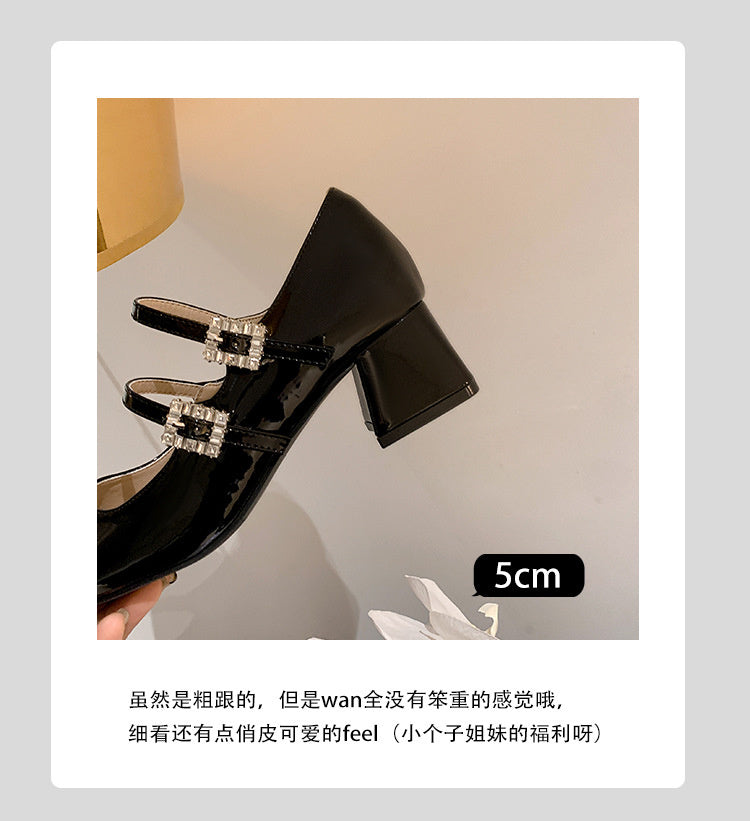Weiwei Girl 173-1 French Mary Jane for Women One-Strap Chunky Heel Single Shoes Fairy Style Silver High Heels