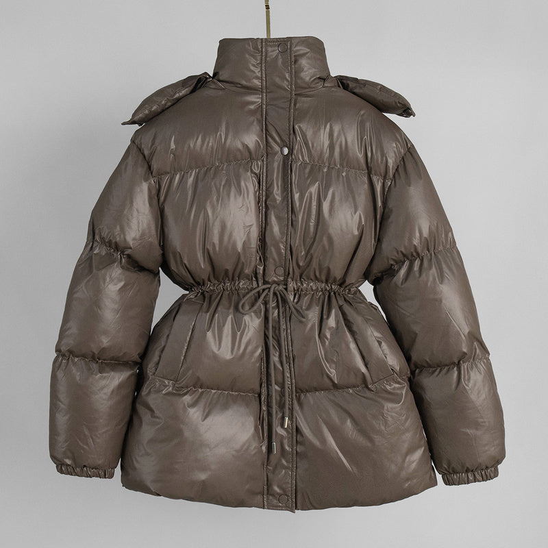 Cross-Border Drawstring Slim European and American 2025 Winter New Hooded Zipper Comfortable Warm Cotton Jacket Coat