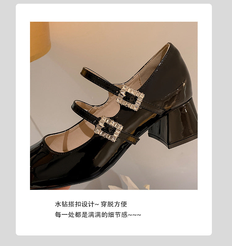 Weiwei Girl 173-1 French Mary Jane for Women One-Strap Chunky Heel Single Shoes Fairy Style Silver High Heels