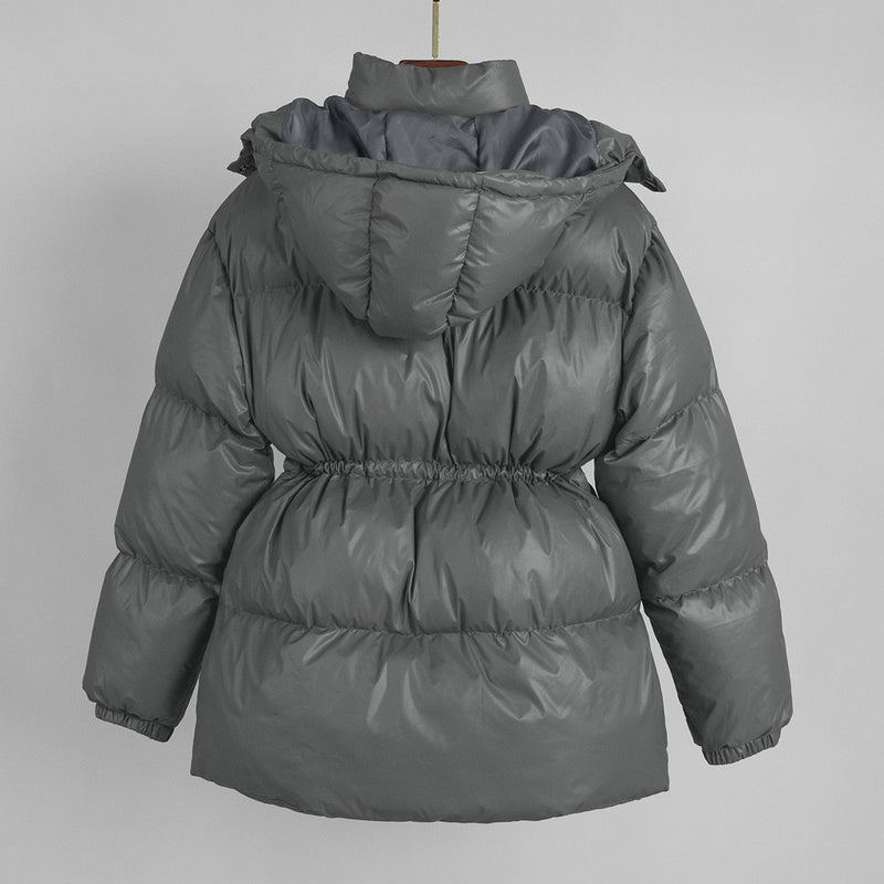 Cross-Border Drawstring Slim European and American 2025 Winter New Hooded Zipper Comfortable Warm Cotton Jacket Coat
