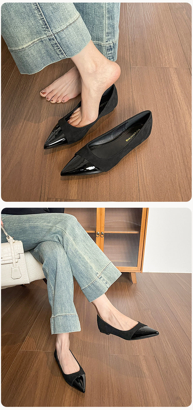 Weiwei Girl 201-1 French Flat Pointed Toe Single for Women Summer Fairy Style Matching Dress Patchwork Commuting Women's Shoes