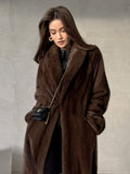 European and American cross-border winter women's long-length eco-friendly faux with belt, imitation mink fur thick coat
