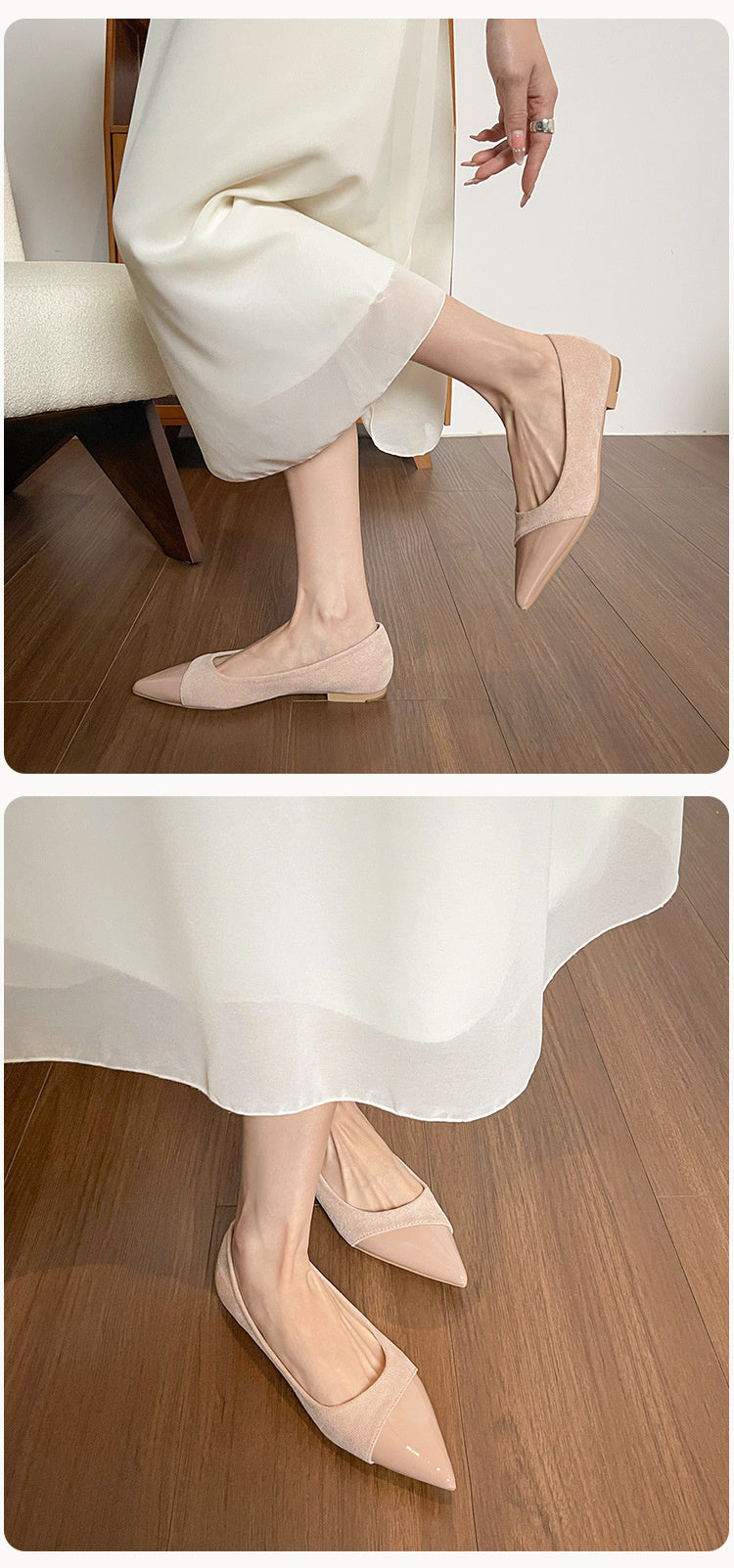 Weiwei Girl 201-1 French Flat Pointed Toe Single for Women Summer Fairy Style Matching Dress Patchwork Commuting Women's Shoes