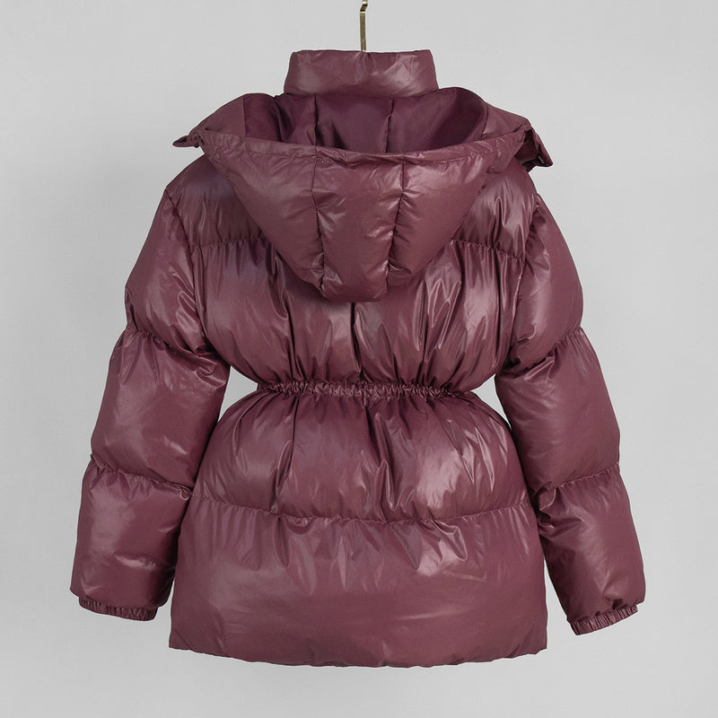 Cross-Border Drawstring Slim European and American 2025 Winter New Hooded Zipper Comfortable Warm Cotton Jacket Coat